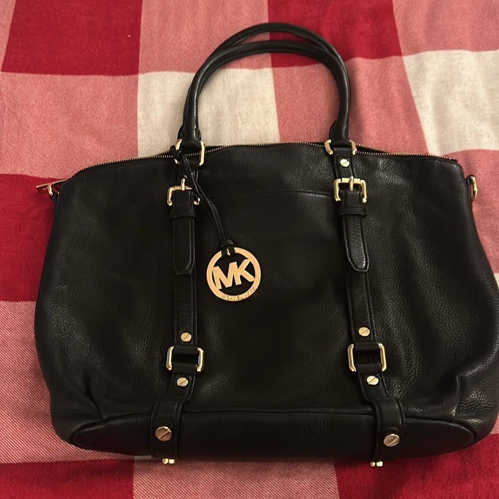 Michael Kors Black Shoulder Bag with gold zipper and buckles. - Picture 4 of 4